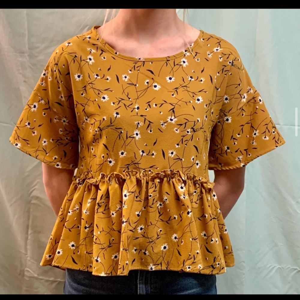 Mustard yellow floral peplum shirt